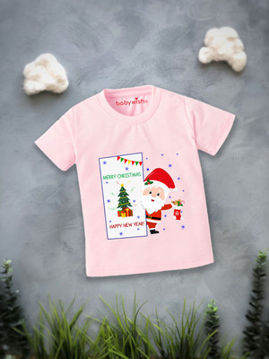 Babywish Boys & Girls Printed Pure Cotton Regular T Shirt(Pink, Pack of 1)