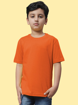 FBAR Boys Solid Pure Cotton Regular T Shirt(Orange, Pack of 1)