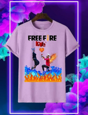 Snojh Boys & Girls Printed Cotton Blend Regular T Shirt(Purple, Pack of 1)