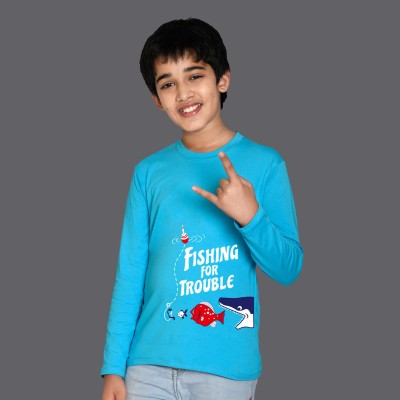 Nusyl Boys Printed Cotton Blend Regular T Shirt(Blue, Pack of 1)