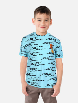 GINI & JONY Boys Geometric Print Cotton Blend Regular T Shirt(Light Blue, Pack of 1)
