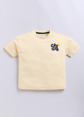 CRAZYPENGUIN ELITE Boys Printed Pure Cotton Oversized T Shirt(Beige, Pack of 1)