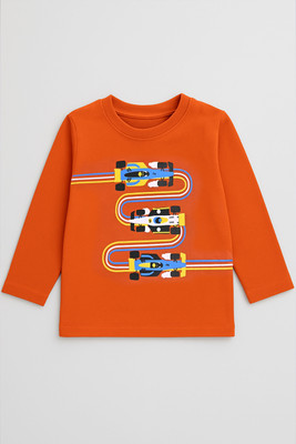 KidsCute Baby Boys Printed Pure Cotton Regular T Shirt(Orange, Pack of 1)