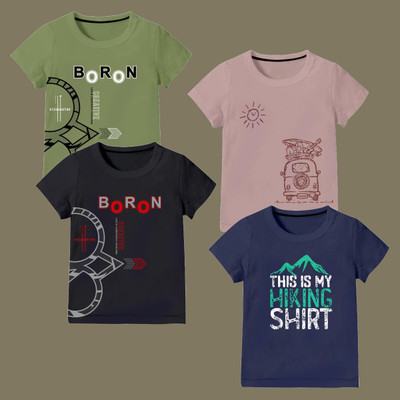 Minibot Boys Printed Pure Cotton Regular T Shirt(Multicolor, Pack of 4)