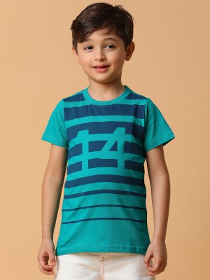 TALES & STORIES Boys Striped Pure Cotton Regular T Shirt(Green, Pack of 1)