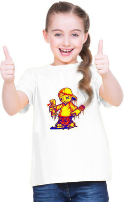 VTSport Girls Graphic Print Polyester Oversized T Shirt(White, Pack of 1)