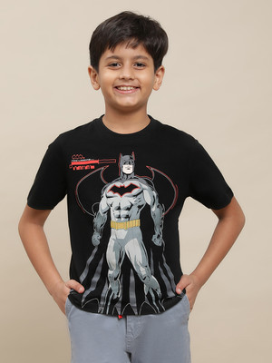 kidsville Boys Printed Pure Cotton Regular T Shirt(Black, Pack of 1)