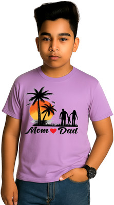 fashionbites Boys & Girls Printed, Self Design, Graphic Print Polyester Regular T Shirt(Purple, Pack of 1)