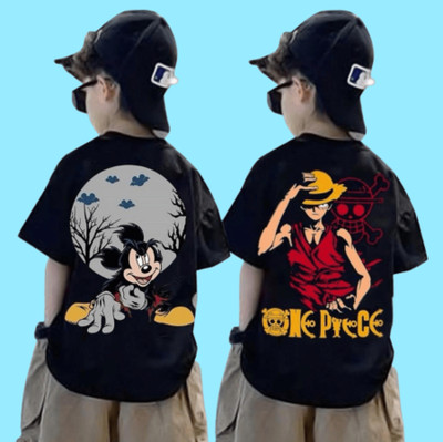 DOODEEKIDS Boys Printed Pure Cotton Oversized T Shirt(Black, Pack of 2)