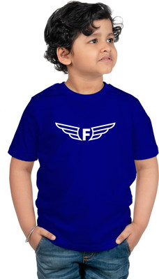 CHOMBOOKA Boys Typography, Printed Pure Cotton Regular T Shirt(Blue, Pack of 1)
