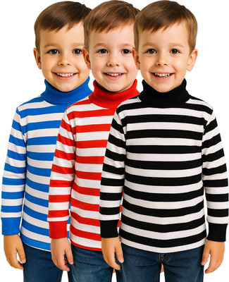 KidzzCart Boys Striped Pure Cotton Regular T Shirt(Multicolor, Pack of 3)
