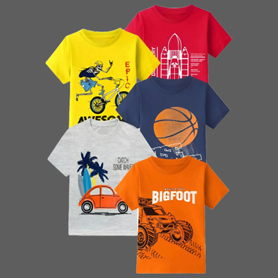 Swarnavaran Baby Boys & Baby Girls Printed Cotton Blend T Shirt(Multicolor, Pack of 1)