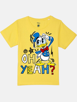 YK Disney Boys Graphic Print Pure Cotton Regular T Shirt(Yellow, Pack of 1)