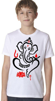 INDIAN EAGLE Boys & Girls Printed Polyester Regular T Shirt(White, Pack of 1)