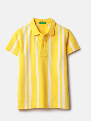 United Colors of Benetton Boys Striped Pure Cotton Regular T Shirt(Yellow, Pack of 1)