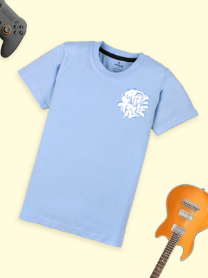 Kiddo Paanti Boys Printed Pure Cotton Regular T Shirt(Blue, Pack of 1)