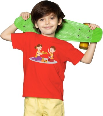 BRATMA Boys Printed Pure Cotton Regular T Shirt(Red, Pack of 1)