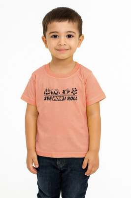 GROWWEARS Boys Cartoon Cotton Blend Regular T Shirt(Pink, Pack of 1)