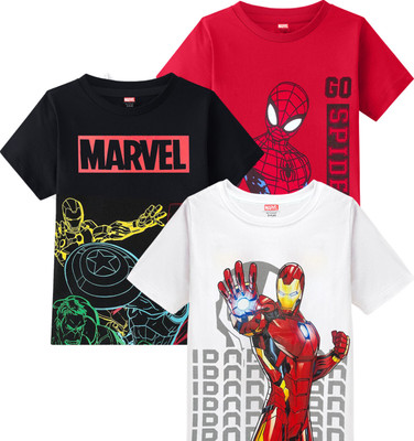 YK Marvel Boys Printed Cotton Blend Regular T Shirt(Multicolor, Pack of 3)