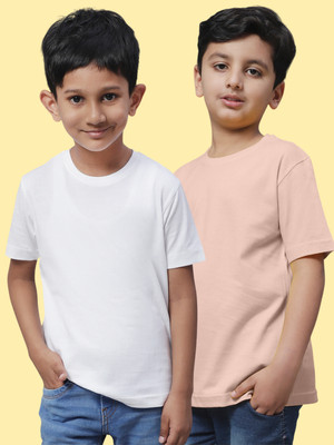 FBAR Boys Solid Pure Cotton Regular T Shirt(White, Pack of 2)