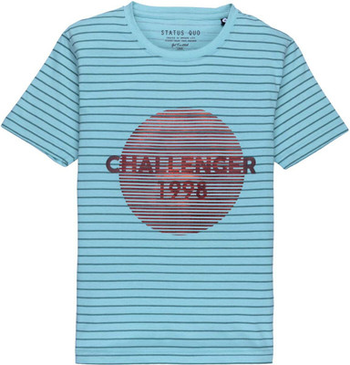 Status Quo Boys Typography, Striped Polycotton Regular T Shirt(Green, Pack of 1)