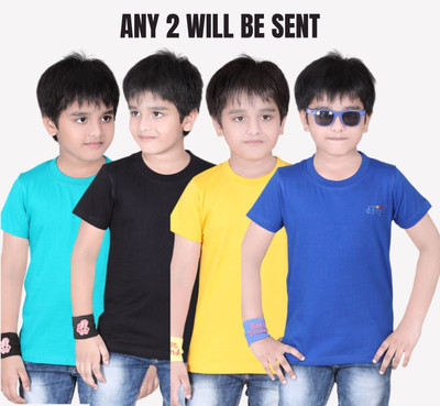 CLAEL Boys Solid Pure Cotton Regular T Shirt(Multicolor, Pack of 4)