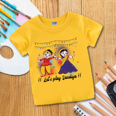 MOMS DESIRE Baby Boys & Baby Girls Printed Cotton Blend Regular T Shirt(Yellow, Pack of 1)