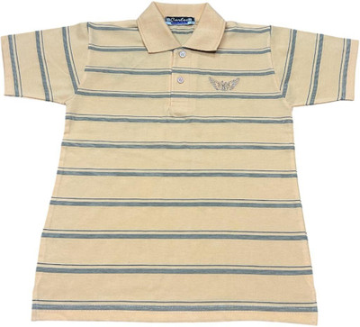 Carlos Boys Striped Cotton Blend Regular T Shirt(Beige, Pack of 1)