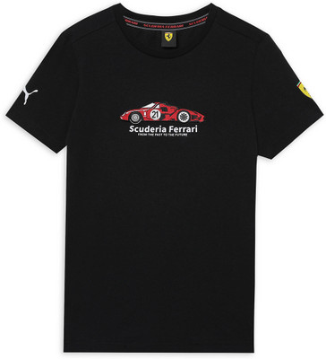 PUMA Boys Printed Pure Cotton Regular T Shirt(Black, Pack of 1)