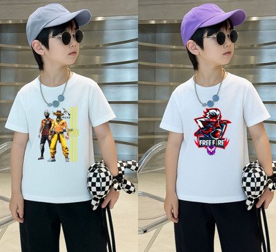 Lecowar Boys Graphic Print Polyester Regular T Shirt(White, Pack of 1)