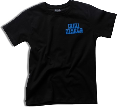 MINI MAKER Boys Graphic Print Pure Cotton T Shirt(Black, Pack of 1)