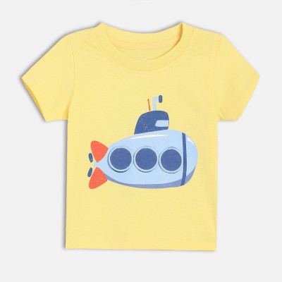 MINI KLUB Baby Boys Graphic Print Pure Cotton Regular T Shirt(Yellow, Pack of 1)