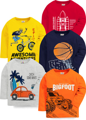 Kuchipoo Boys Printed Cotton Blend Regular T Shirt(Multicolor, Pack of 5)
