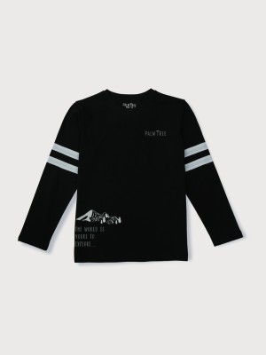 Palm Tree Boys Printed Cotton Blend T Shirt(Black, Pack of 1)