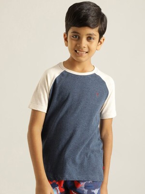 INDIAN TERRAIN Boys Solid Cotton Blend T Shirt(Blue, Pack of 1)