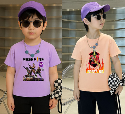 Lecowar Boys Printed Polyester Regular T Shirt(Purple, Pink, Pack of 1)