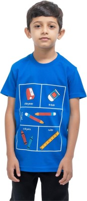 Get Stocked Boys & Girls Printed Pure Cotton T Shirt(Blue, Pack of 1)