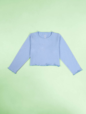 Kiddo Paanti Girls Solid Pure Cotton Regular T Shirt(Light Blue, Pack of 1)