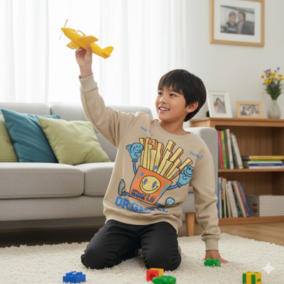 Color Bloom Boys Printed Cotton Blend Regular T Shirt(Beige, Pack of 1)