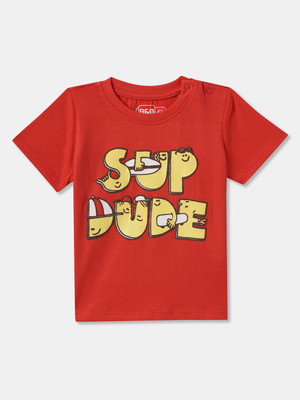 R&B Baby Boys Printed Pure Cotton Regular T Shirt(Orange, Pack of 1)
