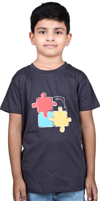 YOUMAA FAB Boys Graphic Print Cotton Blend Regular T Shirt(Grey, Pack of 1)