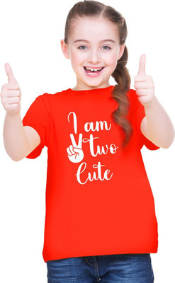 MH FASHION TRENDS Girls Typography, Printed Polyester Oversized T Shirt(Red, Pack of 1)