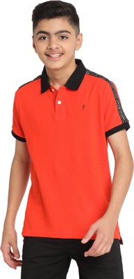 INDIAN TERRAIN Boys Solid Pure Cotton Regular T Shirt(Orange, Pack of 1)