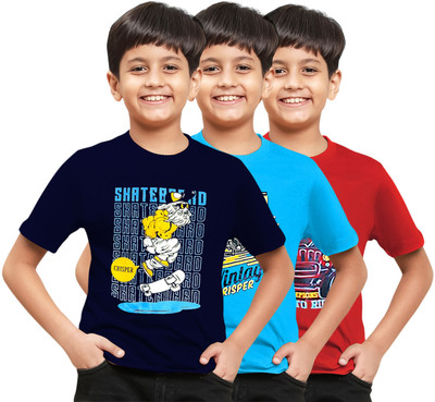 CRISPER Boys Printed Pure Cotton Regular T Shirt(Multicolor, Pack of 3)
