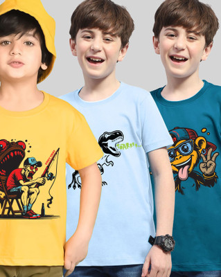 AOOSH Boys Graphic Print Cotton Blend Regular T Shirt(Orange, Yellow, Pack of 3)