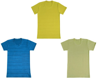 Indistar Boys Solid Polyester Regular T Shirt(Multicolor, Pack of 3)