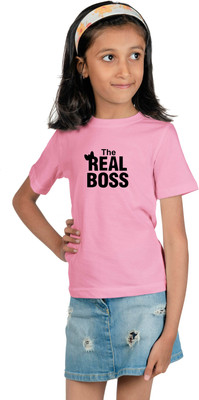 CHOMMBOOKA TRENDING Girls Typography Cotton Blend Regular T Shirt(Pink, Pack of 1)