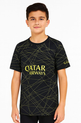 DOSTITCH Boys & Girls Printed Polyester Regular T Shirt(Black, Pack of 1)