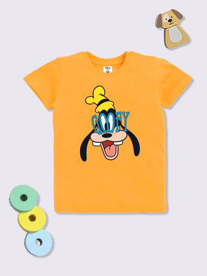 YK Disney Boys & Girls Printed Pure Cotton Oversized T Shirt(Yellow, Pack of 1)
