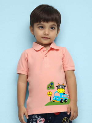 Nusyl Boys Printed Polycotton Regular T Shirt(Pink, Pack of 1)